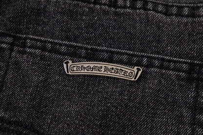 Chrome Hearts Multi Cross Patch Denim Jeans - Grey Gothic Street Pants 1111